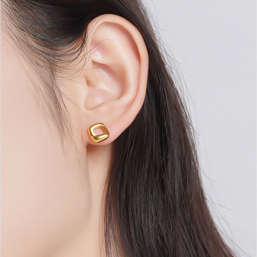 Laomiao Gold Earrings Dolphin Gold 5D Square Small Sugar Cube Earrings for Wife’s Birthday Gift for Girlfriend