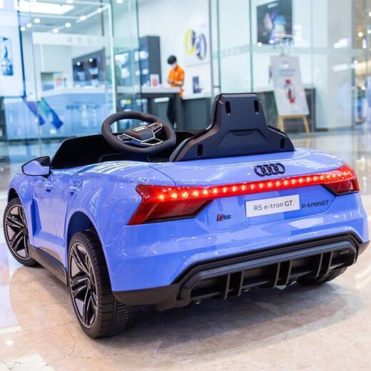 Yijing Audi children's electric car four-wheeled, can sit on a baby's mobile phone remote control four-wheel drive toy stroller swing car top equipped with four-wheel drive black + soft wheel leather seat + large lithium battery + remote control swing + high-end features Standard 12V6000MA aluminum shell lithium battery