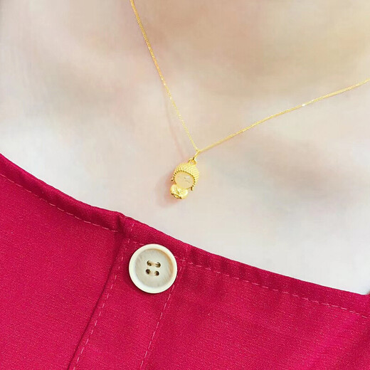 Gold pendant for women gold inlaid jade little cute Buddha 999 solid gold hard gold Hetian jade happy Maitreya Buddha birth year jewelry pure gold happy cute Buddha pendant free gold plated silver necklace free certificate