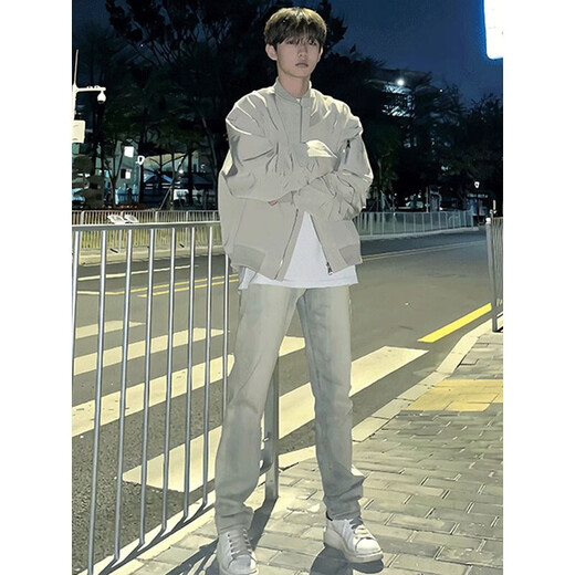 Digada coat autumn men's American bomber jacket men's high street baseball uniform stand collar men's jacket jacket for men and women TMZXF-W04 gray (spring and autumn) L recommended 105-120Jin Jin equals 0.5 kg