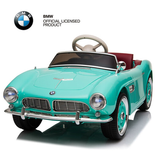 Tianlin BMW children's electric car four-wheel car remote control toy car can sit on children's baby stroller flagship version + green + portable pull rod + electronic steering + explosion-proof soft wheels