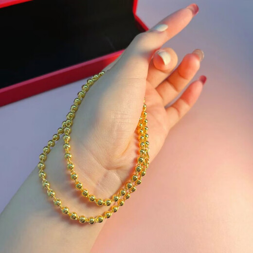 BXE999 pure gold pure silver gold clad with silver gold Buddha pearl light beads gold beads round bead necklace men's domineering light pearl necklace 8MM about 82 grams gold clad with silver material