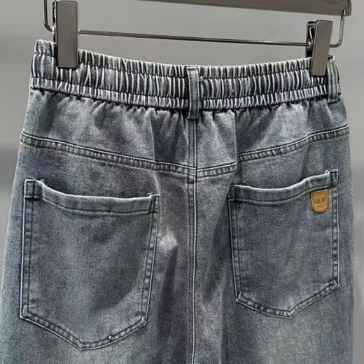 迪伽达复古港风牛仔裤男宽松哈伦裤松紧腰萝卜裤潮牌时尚宽松百搭长裤子 HCFS-3002浅蓝色 XL