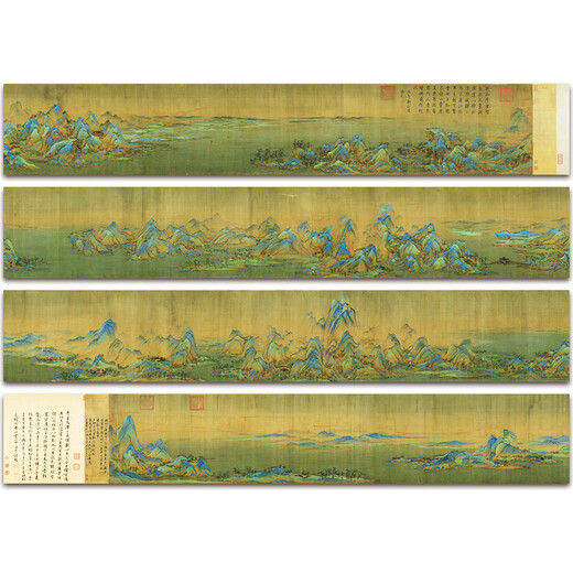 十大名画北宋王希孟千里江山图长卷轴画全图中国古画原大真迹复制 千里江山图（原作超清复刻） 原大尺寸51*1278厘米精裱手卷+锦