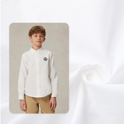 E LAND KIDS 100% Cotton Eland Boys and Girls Shirt 25 Years Summer College Style Badge Embroidery Pure Cotton Long Sleeve Blue/50 130 cm