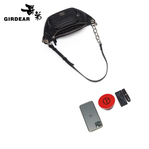 Gedi women's bag new style cowhide chain shoulder crossbody waist bag armpit bag AB10164 black