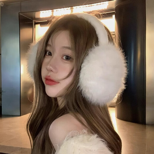 明月归毛绒耳罩女冬季可爱白色保暖防风耳捂耳包护耳帽百搭东北骑车耳套 白色加绒保暖耳罩