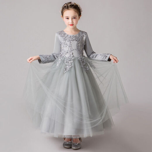 Autumn roll girls' dress, New Year's children's princess dress, velvet thickened skirt, autumn and winter girl's tutu skirt, one-year-old dress white/spring and autumn style 170 size/reference height 160-170cm