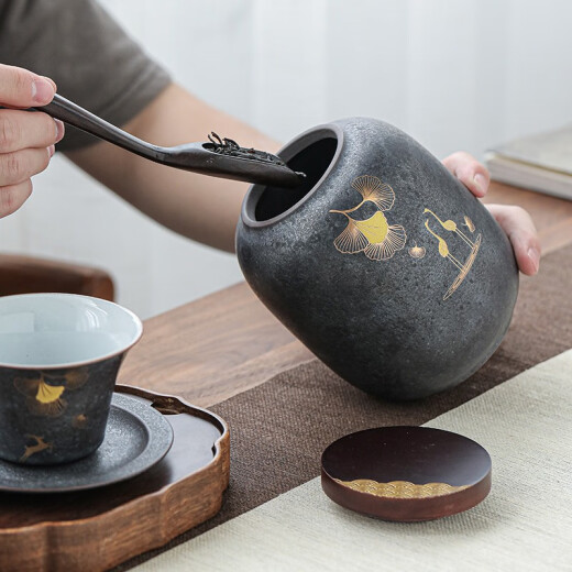 SUSHICERAMICS large tea can Japanese rust glaze large capacity ceramic sealed can black tea can