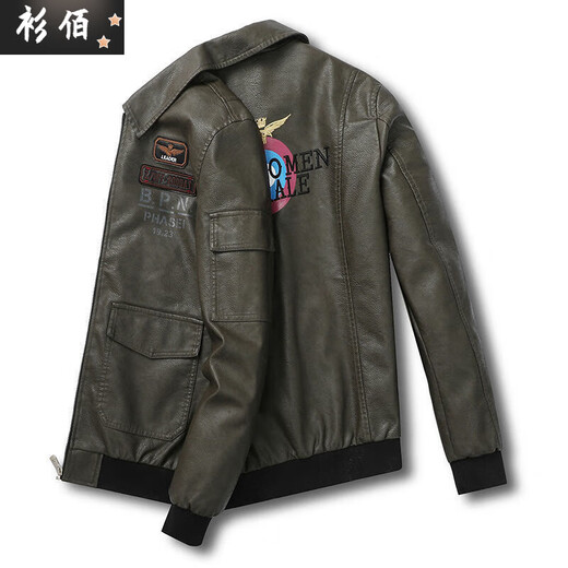 潮韵月新冬季加绒加厚皮夹克保暖修身韩版潮流飞机刺绣机车服男皮毛一体 XY-839黑色皮毛一体 3XL 建议155-170斤