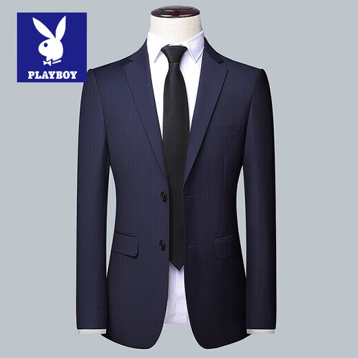 Playboy Suit Men's Business Professional Formal Wear Small Suit Men's Wedding Groom Work Spring Autumn Slim Jacket Men's Double Button Black (Suit + Pants) L (170)