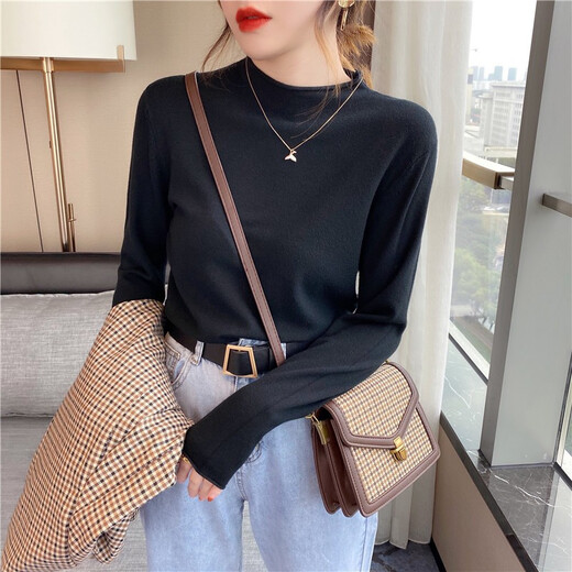 Feili Mushang Fashionable Half-Turnneck Sweater for Women in Autumn and Winter Design Thin Slim Slim Long Sleeve Top Base Sweater 681 White M