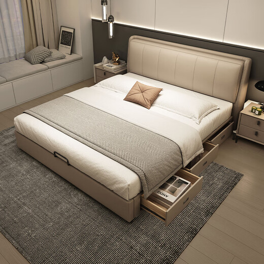 
Fermax (freemax) modern simple leather art bed 2024 master bedroom soft bed 1.5m solid wood bed small apartment double bed 5, LP-677#