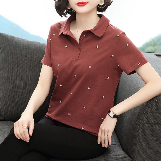 [Selected Goods] Xiwei short-sleeved T-shirt women's POLO collar 2021 summer new style middle-aged mother's clothing top slim fit versatile bottoming shirt red please take the correct size