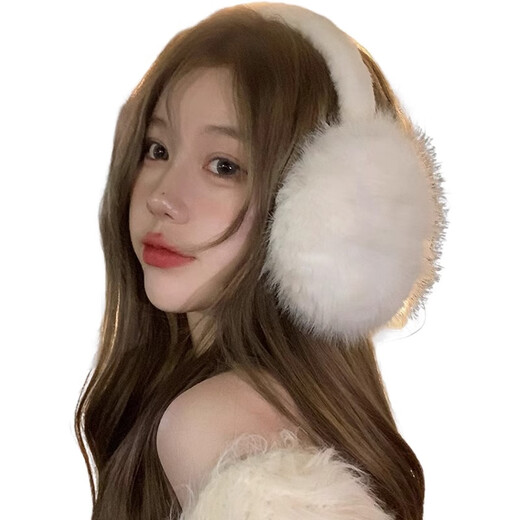 明月归毛绒耳罩女冬季可爱白色保暖防风耳捂耳包护耳帽百搭东北骑车耳套 白色加绒保暖耳罩
