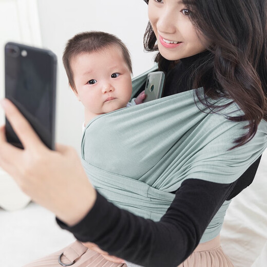 百利美抱娃神器婴儿背带前抱式日韩潮流新生儿宝宝背巾夏季透气简易轻便 百利美婴儿背带背巾【薄荷绿】 大号L码