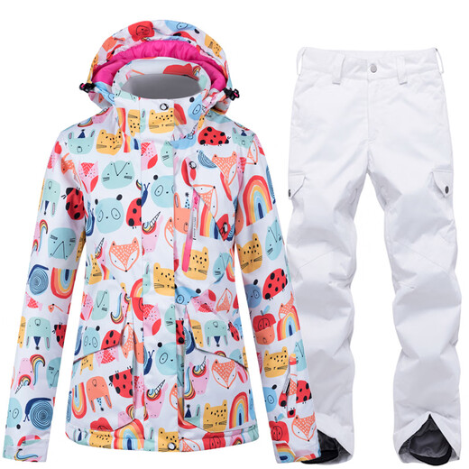 ARCTIC QUEEN Ski Wear Women's Suit Winter Outdoor Snowboard and Double Board Ski Clothing and Pants Snow Country Travel Waterproof Warm and Thickened Snow Suit Top + Strap White Pants S Top S Pants S