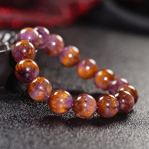 Eternal Symbol Natural Aurora Purple Titanium Crystal Bracelet Aurora 23 Crystal Plate Titanium Crystal for Men and Women Full of Titanium Gold Teeth Purple Red Women's Day Gift Graduation Jewelry Level Gold Teeth Aurora 14mm - Comes with Certificate