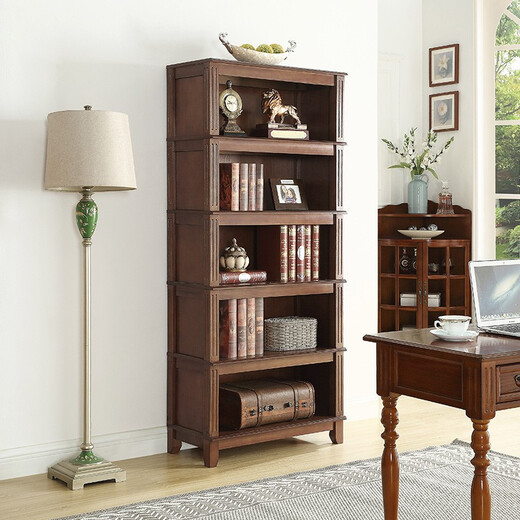 Hua Xu Mei Bang Bücherregal Regal Einfache amerikanische Massivholz Bücherregal Kombination Europäische Büro bodenhilfe eines Bücherregals Wohnzimmerschrank 80 cm*38 Dicke Bücherregal [Walnussfarbe] Höhe 1479mm Vierschicht