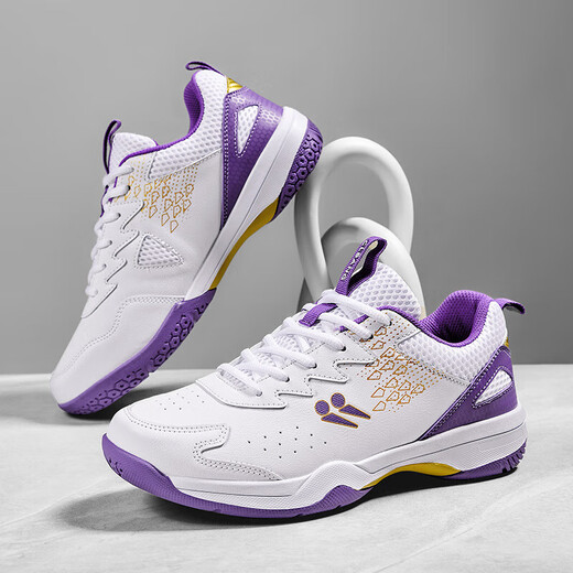 CLBANG new summer badminton shoes for men, non-slip breathable training tennis shoes, cushioning and rebound, women's table tennis shoes, white and purple 39