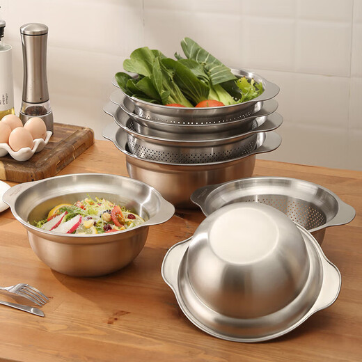 MAXCOOK 304 stainless steel double-ear basin and pot two-in-one, vegetable basin and basin, egg beater, soup basin, household induction cooker, 23cm round bottom model MCWA4787