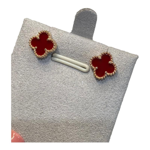 Quality 18k gold earrings rose gold four-leaf clover earrings for women natural carnelian 1.5cm medium rose gold black onyx earrings