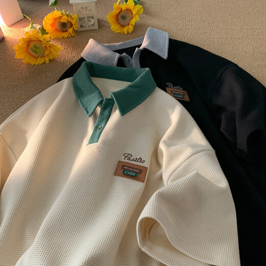 山森南狮polo短袖t恤男夏季美式潮流华夫格重磅运动翻领宽松半袖休闲百搭 CQS-844绿色 XL