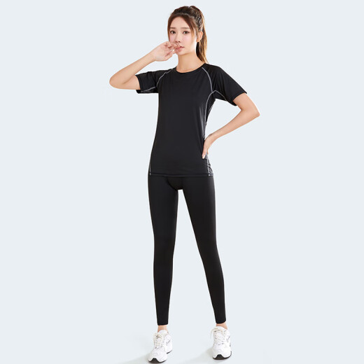 Fan Dimo ​​Sports Suit Women's Summer Fitness Running Yoga Loose High-Elastic Quick-Drying Training Clothing Black Three-piece Suit M