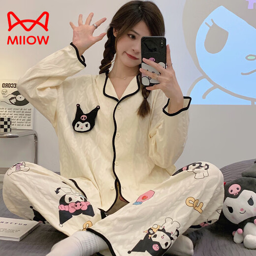 Cat Man (Miiow) reines Baumwollpyjama für Frauen im Frühjahr und Herbst neue langärmelte Hosen lose Strickjacken süße Cartoon niedliche Heimkleidung 9203 Erdbeerbär L [vorgeschlagen 100-120jin [Jin gleich 0,5 kg]]]