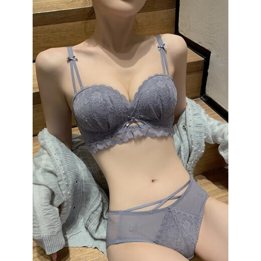 Modal underwear for women with small breasts, pure desire lace bra, no wire bra, panties set, large and thick, off-white (set) 70A 32