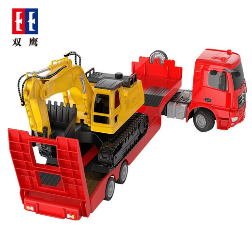 Vehículo remoto de control remoto para niños de doble águila Toy de remolque de remolque de lecho plano camión de camiones de transporte de gran ingeniería Modelo de excavación de niños Boy