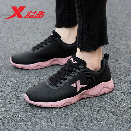 Xtep women's shoes running shoes sports shoes for women 2025 summer new mesh breathable casual travel shoes black pink-leather-9737 39