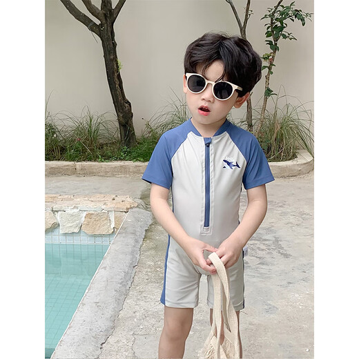 Ono Seven Days Children's Swimsuit One-piece Boys Summer Cute Shark Sunscreen Quick-Drying Seaside Vacation Beach Swimsuit with Swimming Cap L Size Recommended Height 90-100CM