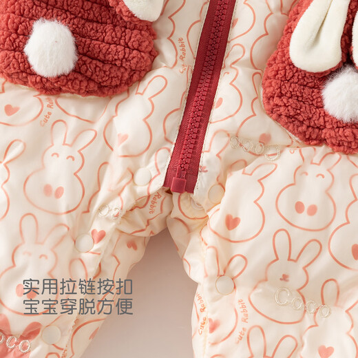 班喜迪婴儿衣服秋冬装女宝宝连体衣加绒夹棉拜年服加厚小月龄哈衣爬服冬