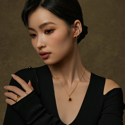 Ming brand jewelry pure gold European style red enamel round muse ring AFM0281 labor cost 550 pure gold ring size 14 about 3.57 grams