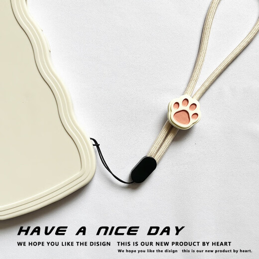 Pachin cartoon black and white cute cat paw mobile phone short lanyard adjustable wrist rope anti-fall and anti-lost USB flash drive ccd pendant trend antique white-white powder cat paw one pack 1 piece of real hair