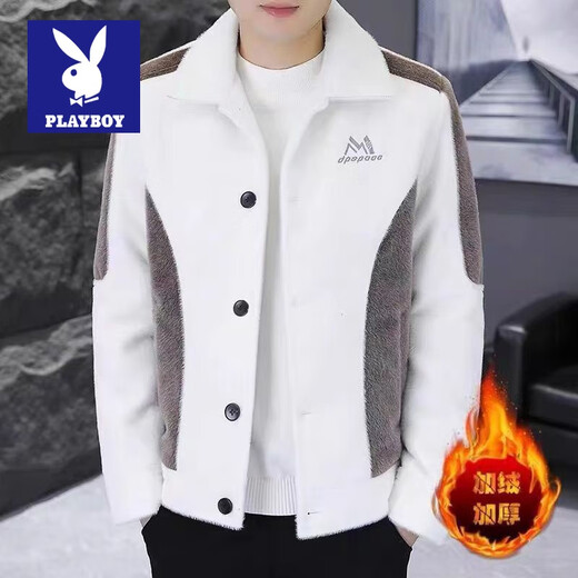 Playboy's popular autumn and winter men's jacket sherpa cardigan jacket for men spring loose warm trendy brand versatile handsome men black autumn and winter L 105-120Jin Jin equals 0.5 kg
