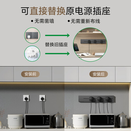 BULL surface-mounted track socket, thin and light GB3 slot-free removable wall-mounted track socket, high-power switch socket panel, 75 cm + 4 five-holes, white