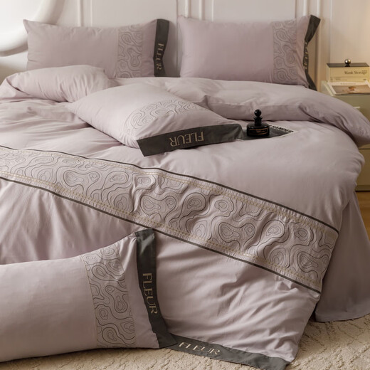 Mercury series high-end Class A pure cotton embroidered quilt cover bed four-piece set 100 pure cotton long-staple cotton quilt cover sheet bed sheet style bedding William-Bentleyland 1.8 sheet style four-piece set-quilt cover 200x230