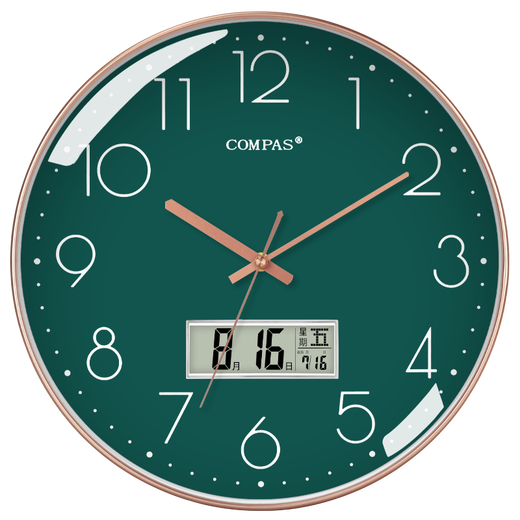 Compas wall clock radio clock 2025 living room clock fashion simple calendar office examination room school automatic timing white (LCD calendar) 14 inches 6219 radio clock (diameter 35 cm)