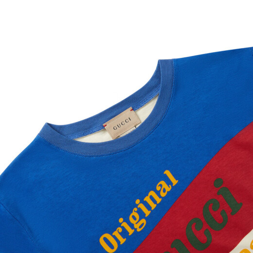 GUCCI 古驰 女童印花圆领短袖T恤 象牙白/蓝红 575114 XJEY6 9756 M 4/4岁/104c