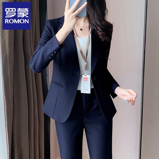 ROMON blazer women's 2025 new formal occasion professional suit interview formal suit hotel manager work clothes navy blue suit + navy blue pants L