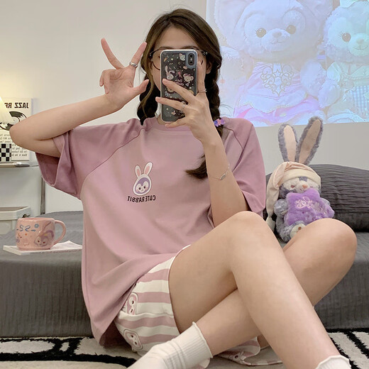 Yitangduo Pajamas Pajamas Estudiantes de verano Estudiantes de secundaria Estudiantes de secundaria cortos lindos estilo delgado se puede usar fuera de ropa casera Q6627 M [sugerido 80-100Jin [Jin es igual a 0.5 kg]]