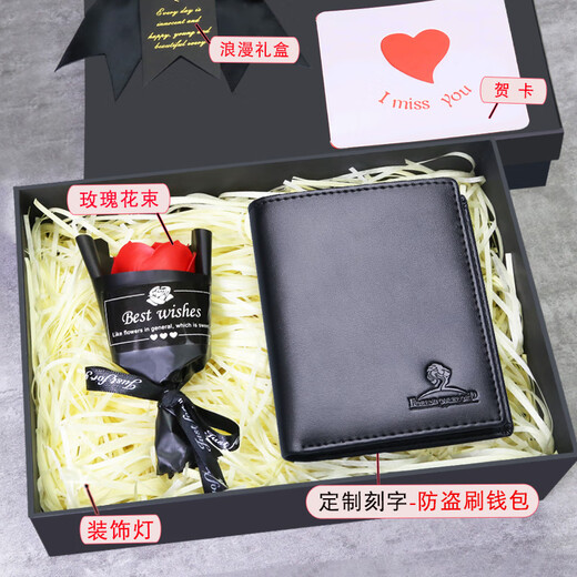 Forest Overlord Herren Brieftasche Geburtstagsgeschenk für Ehemann, Freund, Freund, Junge praktischer und High-End-Sinn für Jubiläum kreativer Schriftzug Anti-Diebstahl Brieftasche Schwarz (Brief + Druckfotos)