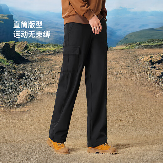 骆驼工装裤男女款秋季防水休闲裤户外登山运动裤加绒梭织冲锋长裤 Y14CAY6625，幻影黑，男 【单层】 M