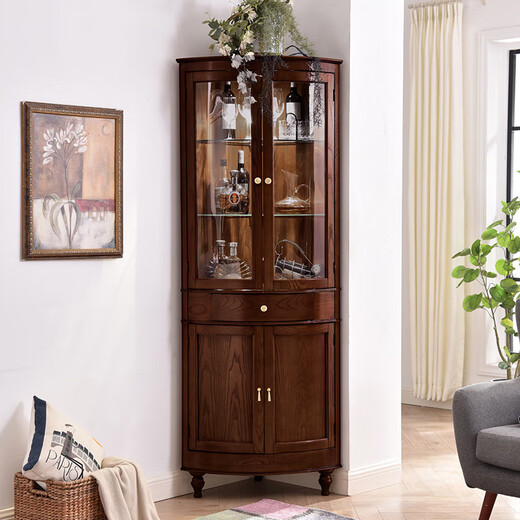 Oulun Wine Cabinet American solid wood corner cabinet living room corner cabinet multi-functional storage cabinet wall corner cabinet wine cabinet chestnut color 550*550*1900