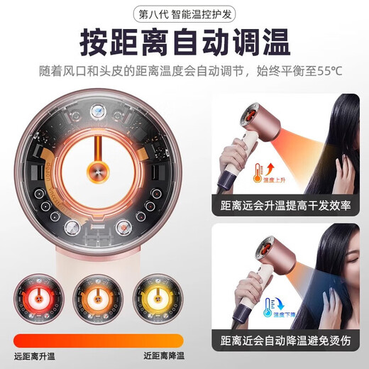 RASW German hair dryer household silent negative ion high power non-harming hair care leafless hair dryer quick drying portable styling hotel hair salon gift to girlfriend and wife sunset rose single air nozzle intelligent temperature control negative ion hair care new upgrade