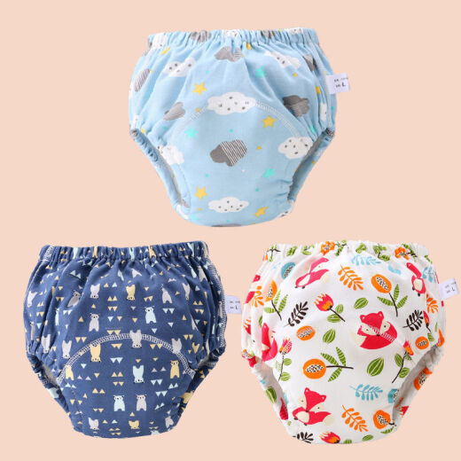 Training underwear for boys and girls to use the toilet or diaper pants pocket, waterproof, leak-proof, pure cotton, washable, baby diaper blue nebula + full printed bear + flower fox L (22-36Jin [Jin equals 0.5kg] inner baby)