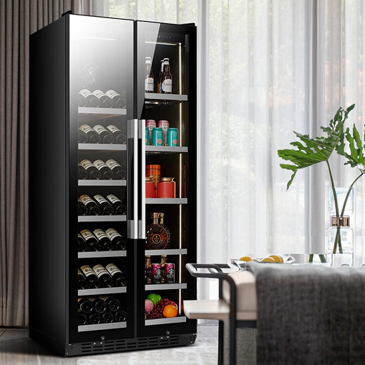 BAIKAILUN double-door double-temperature red wine cabinet mirror glass double-door constant temperature wine cabinet embedded home living room refrigerator moisturizing large-capacity office tea liquor beverage display cabinet 1.78 meters | dual-temperature mirror | red wine ice bar style 58 bottles thin style