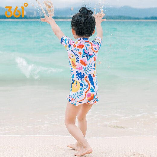 361°儿童泳衣女童可爱印花短袖连体游泳衣中小童女孩夏季速干泳装